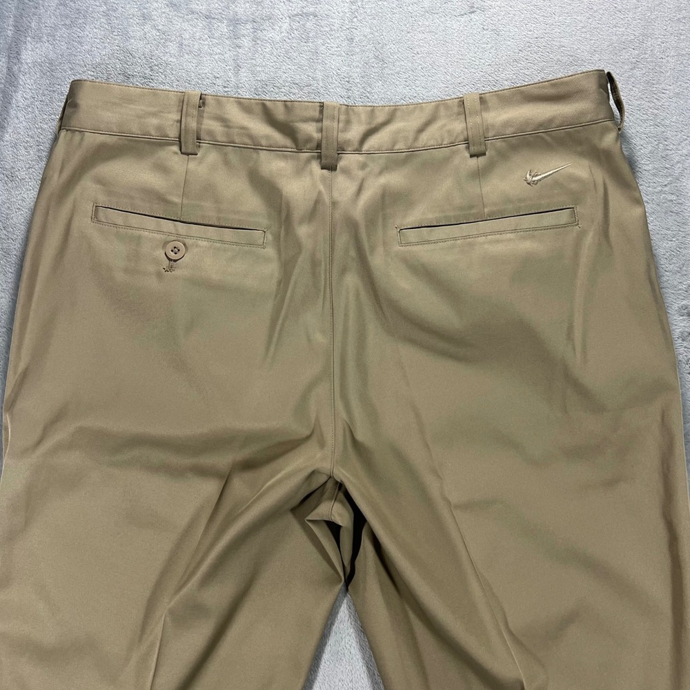 NIKE Golf Pants Mens 34x32 Khaki Good Dri-FIT Flat Front Trousers 472532-235 - Picture 4 of 16